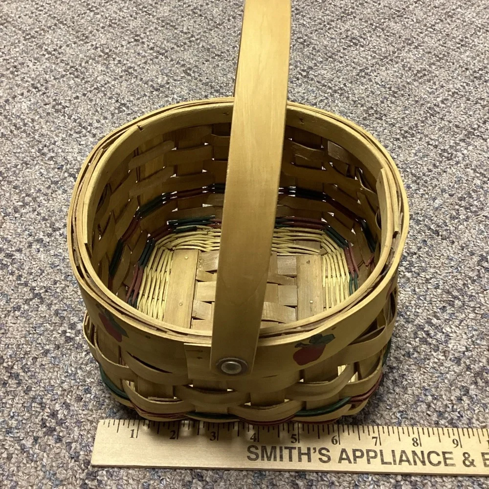 Handwoven Wooden Basket with Apple Design